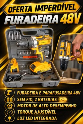 PARAFUSADEIRA E FURADEIRA COM DUAS BATERIAS DE 48V