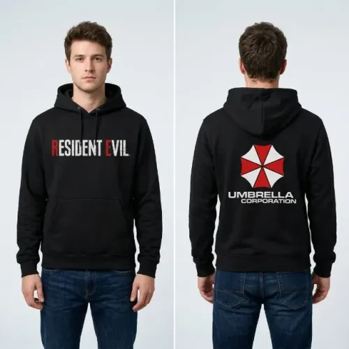 Moletom Resident Evil com capuz e bolso canguru peça única tam. G na cor preta