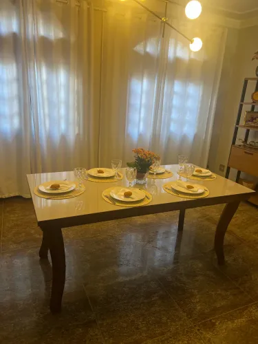 Mesa de jantar tampo vidro Off White