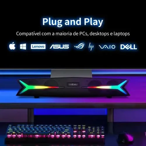 Soundbar Gamer RGB, Bluetooth, Aux, Coibeu.