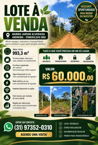 URGENTE Lote à Venda em Andiroba Esmeraldas MG 993m² com Escritura
