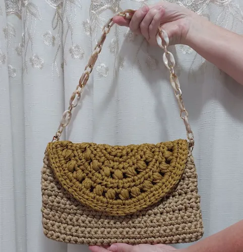 Bolsa clutch em crochê fio náutico luxo