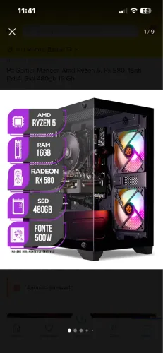 Pc Gamer Mancer, Amd Ryzen 5, Rx 580, 16gb Ddr4, Ssd 480gb 16 Gb