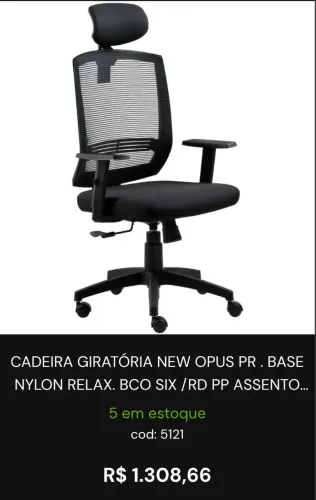 CADEIRA GIRATÓRIA NEW OPUS PR. BASE NYLON RELAX. BCO SIX / RD PP ASSENTO...