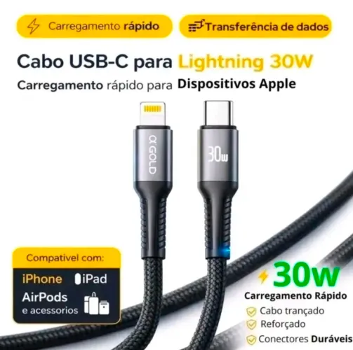 Cabo lightning iPhone USB C e USB A