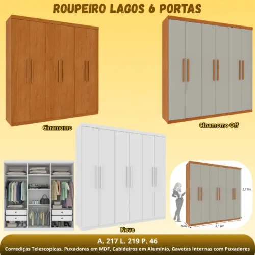 Guarda Roupa 6 Portas 2.19m - Entrega e Monta na Hora