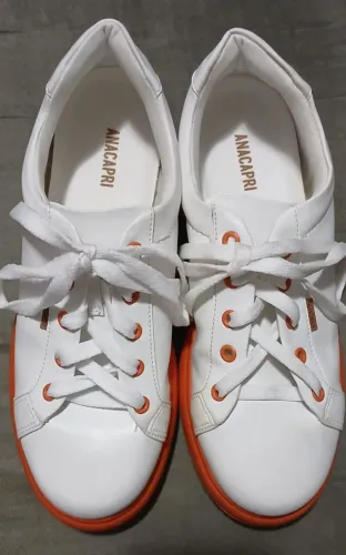 Tênis AnaCapri número 38 Branco com laranja,