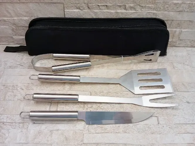 Kit Para Churrasco 4 Peças Com Estojo Em Aço Inox Churrasco