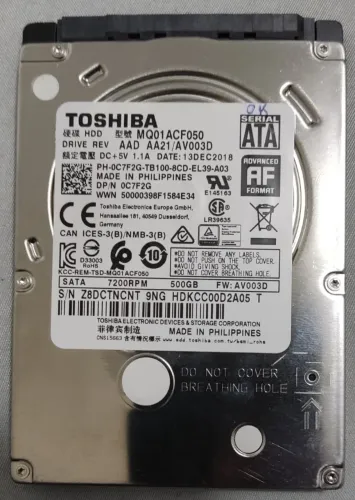 HD 500gb 2.5' Toshiba