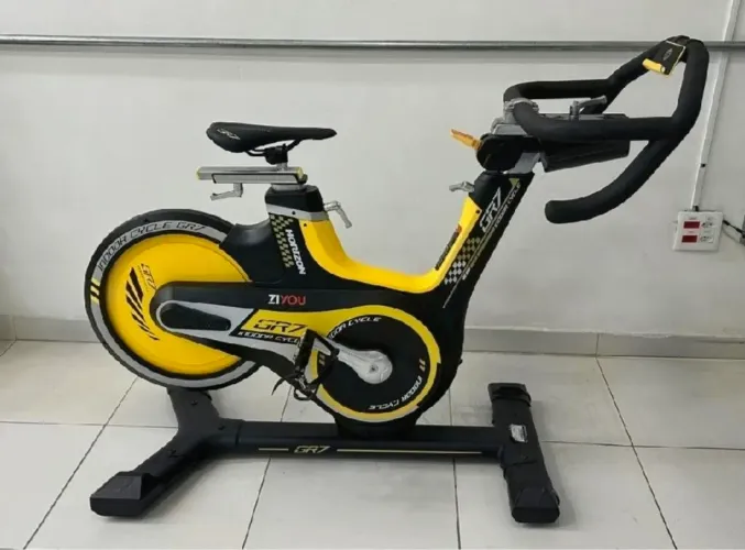 Bicicleta spinning indoor Horizon GR7 traçao por correia e resistencia magnetica 18kg