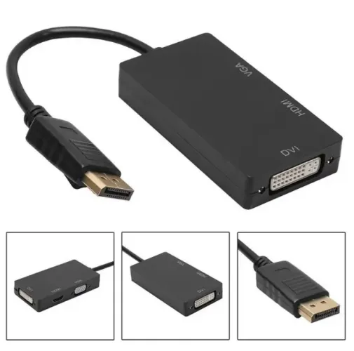 Adaptador Displayport DP p/ DVI VGA HDMI 3 IN 1