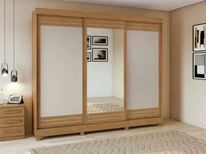 Guarda Roupa Nice LOPAS, 03 Portas deslizantes e 04 Gavetas - Entrega Imediata;