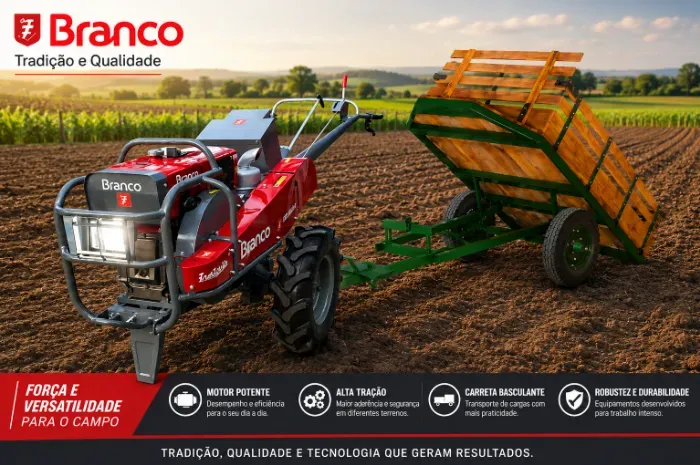 Carreta Agrícola + Micro Trator Branco 18 Hp a Diesel