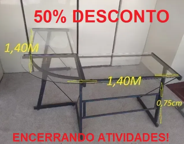 Mesa Escritório L Vidro 50% Desc à Vista