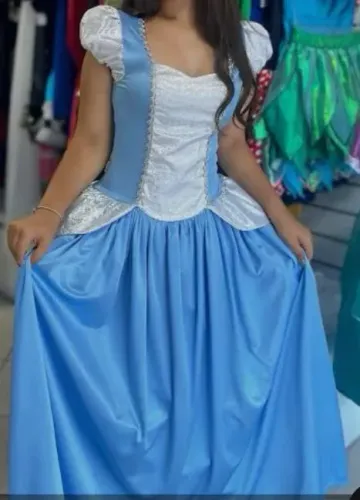 vestido de fantasia de princesa Cinderela azul e branco tamanho 10 