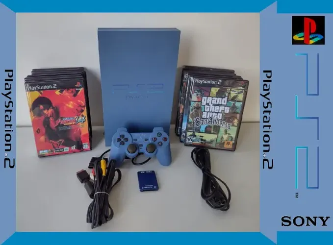 Console Sony Playstation 2 Fat Edição Toy Blue com 15 jogos