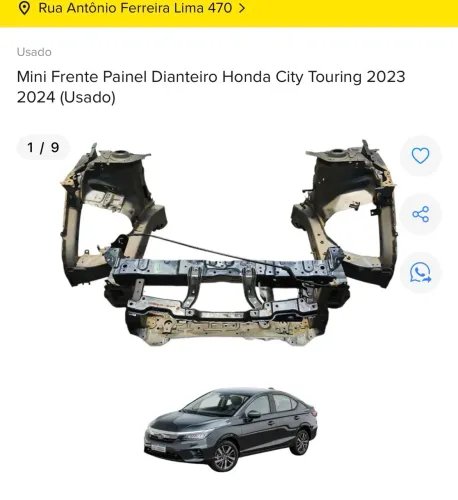 MINI FRENTE CORTADA ATRÁS DO AMORTECEDOR HONDA CITY 2023 2024 COM NF E PROCEDÊNCIA 