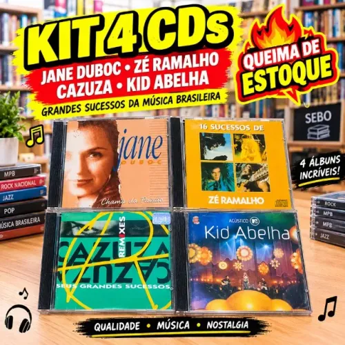  KIT 4 CDs NACIONAIS / JANE DUBOC / ZÉ RAMALHO / CAZUZA / KID ABELHA - USADOS