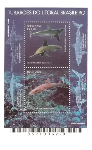 LINDO BLOCO SELO BRASIL 2006 - TUBARÕES DO LLITORAL BRASILEIRO