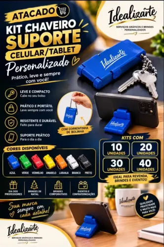 Kit Chaveiro suporte celular / tablet. Vendemos no atacado e varejo.