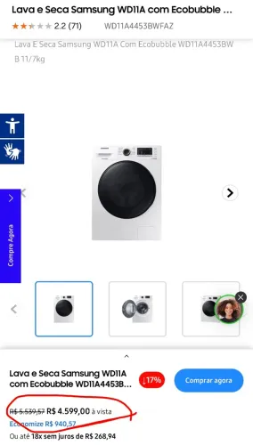 Lava e seca Samsung 