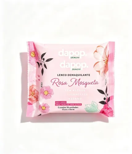 Lenço Demaquilante Rosa Mosqueta ? Dapop ? 25 Unidades