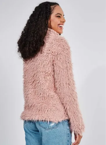 Jaqueta pelinhos pelúcia rosa claro forever 21