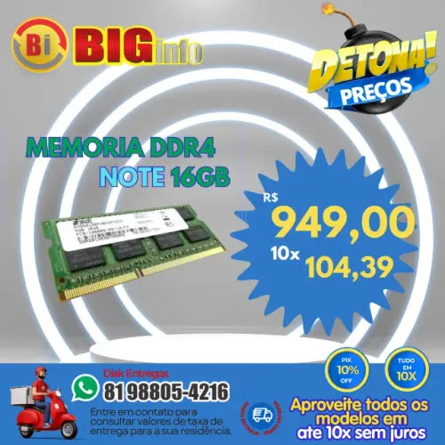 Memoria DDR4 16GB RAM para Notebook - Em ate 10x Fixas
