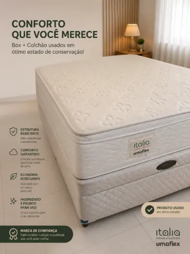 Box Baú Casal com Colchão de Molas Itália Flex Branco 1.58m x 1.98m