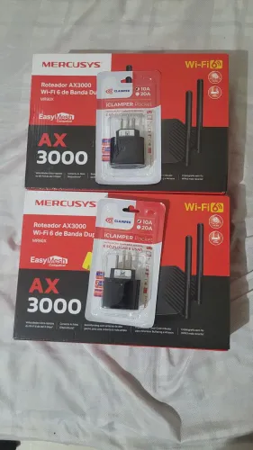 2 roteadores Mr80x para rede mesh e dois protetores da Clamper inclusos.