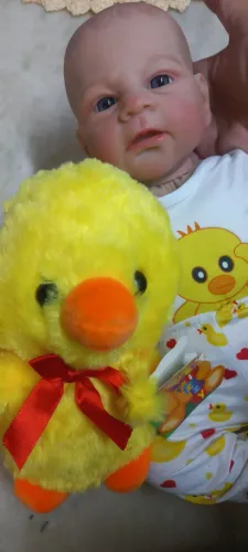 Boneco Bebê Reborn com Roupa de Patinho - Acompanha brinquedo