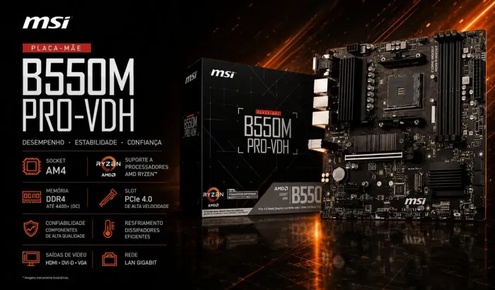 Placa-mãe MSI B550m Pro-VDH Am4 HDMI VGA Dport + Ryzen 3 3200g 