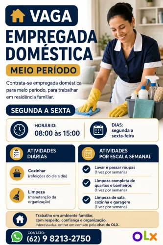 VAGA EMPREGADA DOMÉSTICA - MEIO PERÍODO
