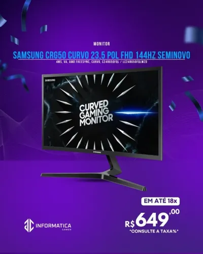 MONITOR SAMSUNG CRG50 CURVO 23,5 POL FHD 144HZ SEMINOVO