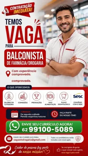 Balconista p/farmácia/drogaria