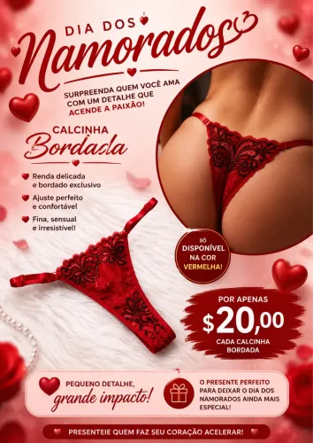 Calcinha - bordada vermelha 