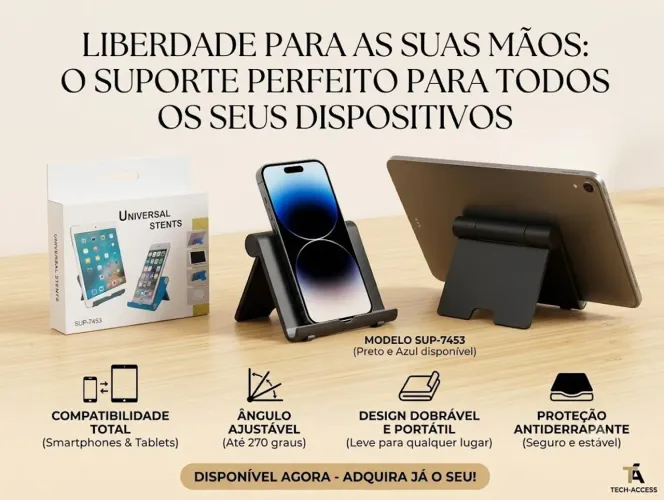 Suporte Universal Dobrável para Celular e Tablet - Prático e Ajustável!<br>