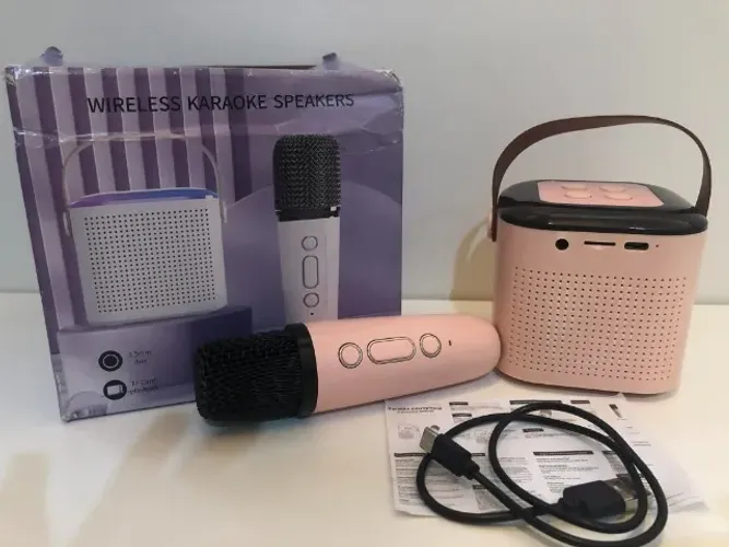 Mini Caixa de Som Bluetooth com Microfone Karaokê Infantil