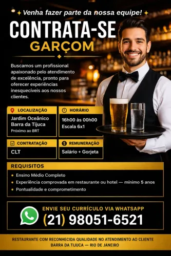 GARÇOM COM EXPERIÊNCIA - Jardim Oceânico (Barra da Tijuca)