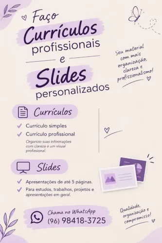 Faço currículo simples e profissional
