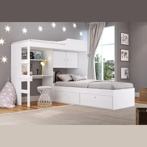 Kit conjunto quarto juvenil infantil, duas camas , armário, Gavetas, escrivaninha, escada