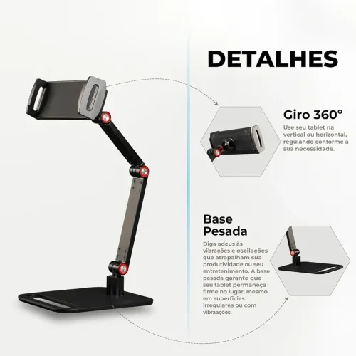 ? Suporte de Mesa Articulado para Tablet e Celular - Giro 360° | Base Reforçada