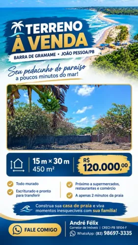 Terreno ecriturado em Praia barra de gramame 15x30,