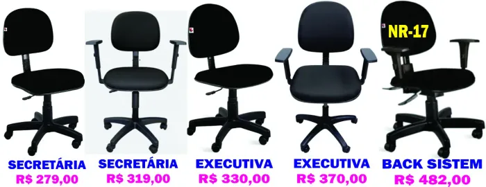 Cadeira Giratoria Secretaria NOVA, Estofado Tecido Preto - AP DE 270