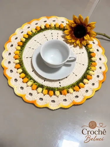 Sousplat Tulipa Amarela Crochê