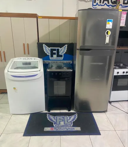 GELADEIRA CONTINENTAL INOX FROST FREE + FOGÃO 4 BOCAS MANUEL + MAQUINA DE LAVA 15 KG