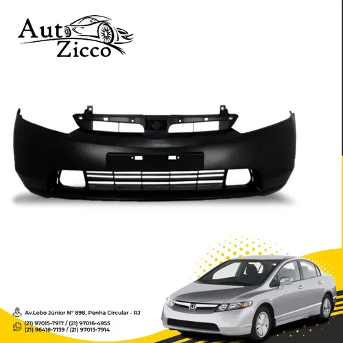 Parachoque Dianteiro Civic 2007 à 2008 Com Furo Milha Com Ressalto Placa
