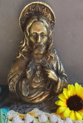 Bronze Sagrado coração de Jesus em bronze vintage