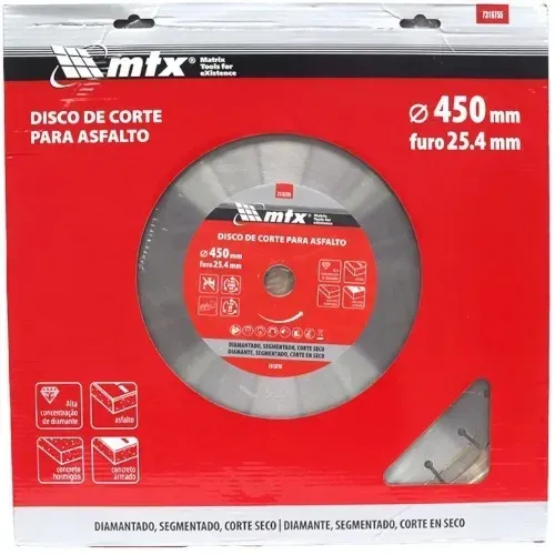Disco diamantado Segmentado 450 mm 25,4 mm para asfalto e concreto 18¨polegadas MTX