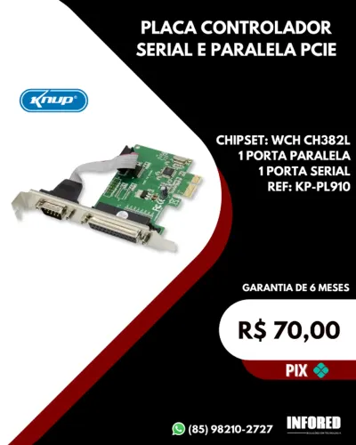 Placa controladora serial e paralela PCIE KP-PL910